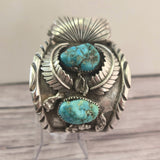 Vintage NICOLET Quartz Watch Day/Date on a BK.SPENCER Sterling Silver and Turquoise Cuff Band