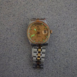 Tudor Prince Date-Day Automatic Watch 76213 Linen Dial 36mm Swiss ALL Two-Tone