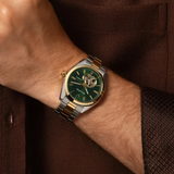 Bulova Surveyor Automatic Watch 98A338 Green Dial 21 Jewels 39mm ALL 2-Tone S.S.