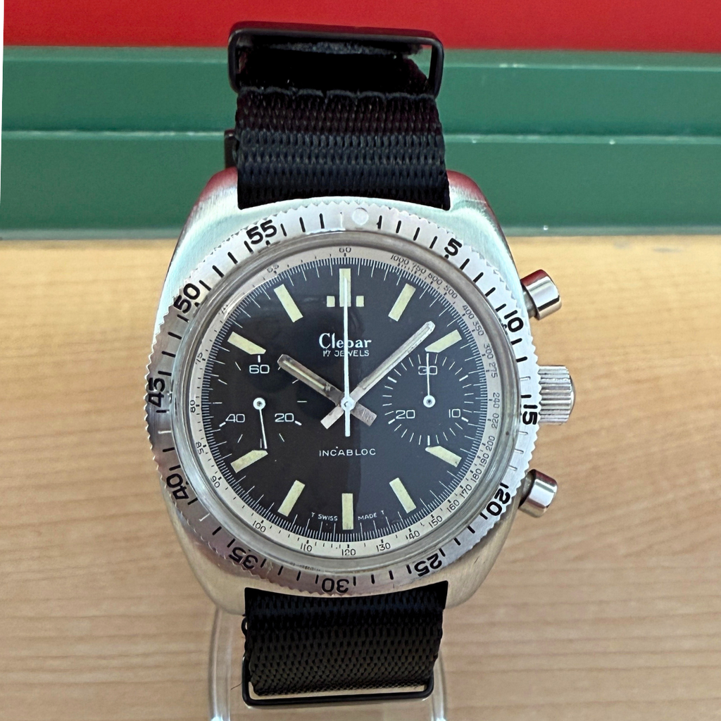 Vintage 1970s Clebar Chronograph Dive Watch 37mm Valjoux 7733 Swiss ...