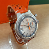 1970s Rotary Longines Monopusher Chronograph Watch 17 Jewels Date Indicator 36mm S.S. Wristwatch