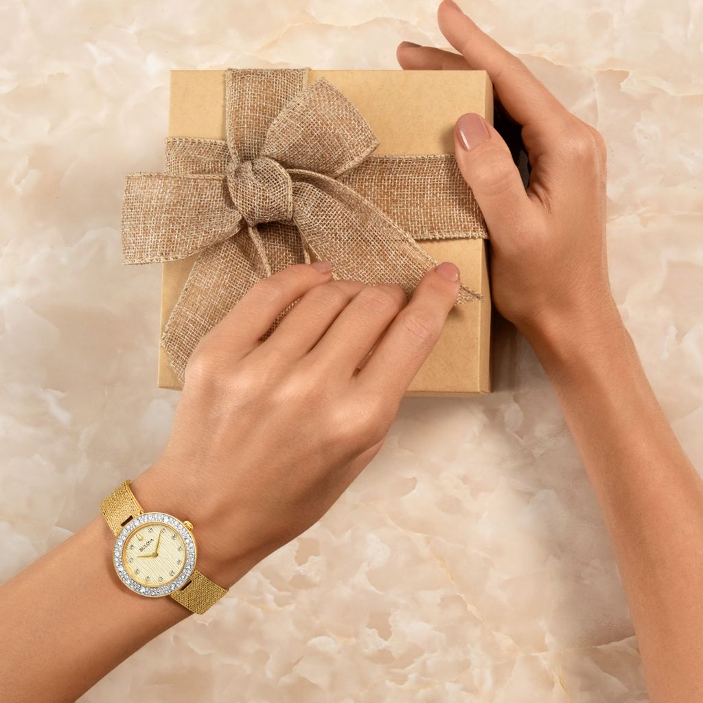 BULOVA Women’s Champagne Crystal Watch ALL Gold S.S. Wristwatch Model ...