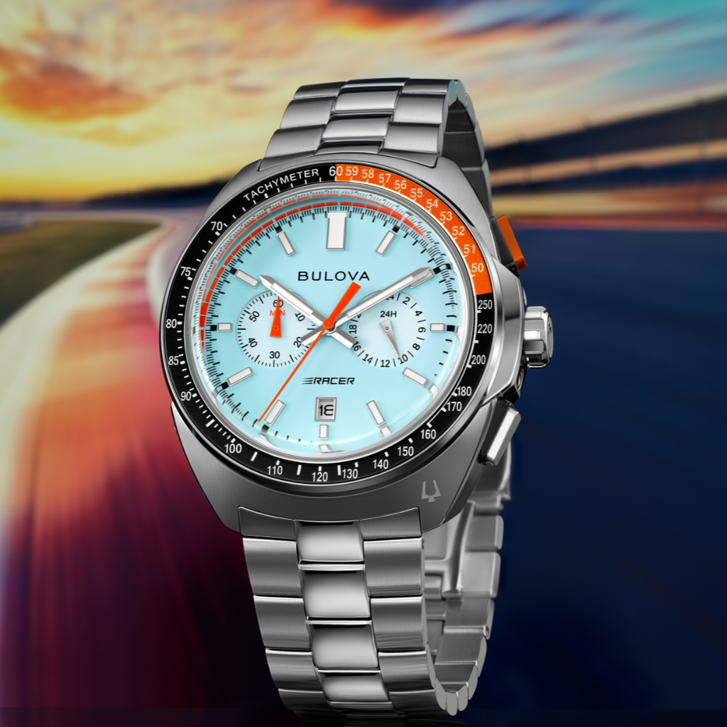BULOVA Racer Chronograph Watch Light Blue Dial ALL S.S. Wristwatch Mod ...