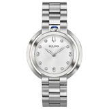 Bulova Rubaiyat Diamond Hour Markers Watch 96P184 Silver Dial 35mm S.S.