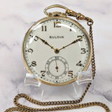 Bulova 17AH manual wind pocket watch with chain