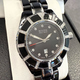 Bulova Accu Swiss Ladies Watch 65R156 Mirador Diamond Date 36mm Ceramic Wristwatch