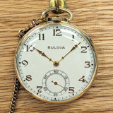 Vintage Bulova Chesterfield Dress Pocket Watch Openface 15 Jewels 17AH - w/Chain