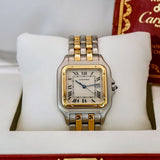 Cartier Panthere Quartz Watch 29mm Date 2-Tone SS 2-Row Yellow Gold Bracelet - Box & Papers