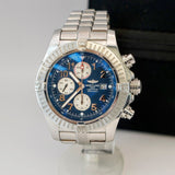 Breitling Super Avenger Chronograph Auto Watch A13370 Blue Dial ALL S.S.  - In Service Box