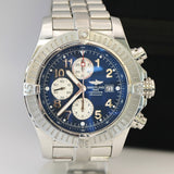 Breitling Super Avenger Chronograph Auto Watch A13370 Blue Dial ALL S.S.  - In Service Box