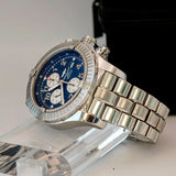 Breitling Super Avenger Chronograph Auto Watch A13370 Blue Dial ALL S.S.  - In Service Box