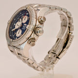 Breitling Super Avenger Chronograph Auto Watch A13370 Blue Dial ALL S.S.  - In Service Box