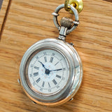 Antique Ladies Pocket Watch Openface Silver Case Button Set Remontoir Cylindre 10 Rubis Decorated Dial