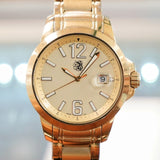 Quartz Watch Date Indicator ALL Gold S.S. Wristwatch Water Resistant 20ATM Screw-Down Crown