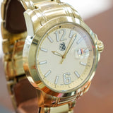 Quartz Watch Date Indicator ALL Gold S.S. Wristwatch Water Resistant 20ATM Screw-Down Crown