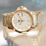 Quartz Watch Date Indicator ALL Gold S.S. Wristwatch Water Resistant 20ATM Screw-Down Crown