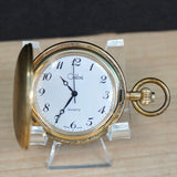 COLIBRI Quartz Pocket Watch Hunter Case Swiss Made - Gold Tone Engraved Case - Original Box!