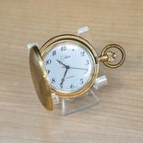 COLIBRI Quartz Pocket Watch Hunter Case Swiss Made - Gold Tone Engraved Case - Original Box!