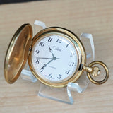 COLIBRI Quartz Pocket Watch Hunter Case Swiss Made - Gold Tone Engraved Case - Original Box!