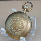 COLIBRI Quartz Pocket Watch Hunter Case Swiss Made - Gold Tone Engraved Case - Original Box!