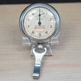 Vintage NEW HEAVEN 100 Miles Pedometer - Silver tone round case w/holder