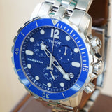 TISSOT Seastar Chronograph Watch Blue Dial & Bezel ALL S.S. T066417A Quartz Wristwatch