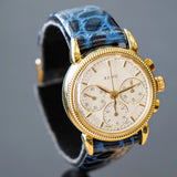 A.E.W.C. Chronograph Watch 18K Gold 17 Jewels Display Back 15108.2 Lemania Movement