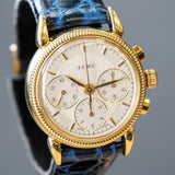 A.E.W.C. Chronograph Watch 18K Gold 17 Jewels Display Back 15108.2 Lemania Movement