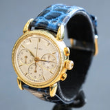 A.E.W.C. Chronograph Watch 18K Gold 17 Jewels Display Back 15108.2 Lemania Movement