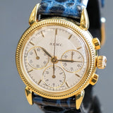 A.E.W.C. Chronograph Watch 18K Gold 17 Jewels Display Back 15108.2 Lemania Movement