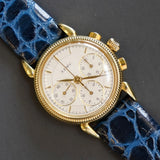 A.E.W.C. Chronograph Watch 18K Gold 17 Jewels Display Back 15108.2 Lemania Movement