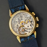 A.E.W.C. Chronograph Watch 18K Gold 17 Jewels Display Back 15108.2 Lemania Movement