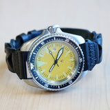 NOS! British Military Style Diver Watch Date Indicator Quartz Wristwatch Yellow Dial 42mm