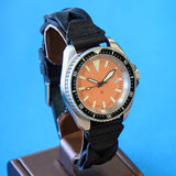 NOS! British Military Style Diver Watch Date Indicator Quartz Wristwatch Orange Dial 42mm