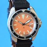 NOS! British Military Style Diver Watch Date Indicator Quartz Wristwatch Orange Dial 42mm