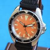 NOS! British Military Style Diver Watch Date Indicator Quartz Wristwatch Orange Dial 42mm