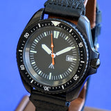 NOS! British Military Style Diver Watch Date Indicator Quartz Wristwatch Black Dial 42mm