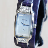 FOSSIL F2 Ladies Watch ES-9921 ALL S.S. Wristwatch Fancy Bezel Original Purple Strap