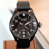 PARNIS Automatic Watch Power Reserve Large Pilot Style Date Wristwatch 48mm