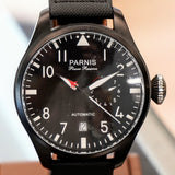 PARNIS Automatic Watch Power Reserve Large Pilot Style Date Wristwatch 48mm