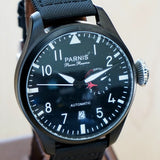 PARNIS Automatic Watch Power Reserve Large Pilot Style Date Wristwatch 48mm