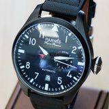 PARNIS Automatic Watch Power Reserve Large Pilot Style Date Wristwatch 48mm