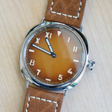 "PILOT MILITARY" Homage Watch Brown Dial Display Back Wristwatch 44mm