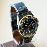 PARNIS Automatic Watch Date Indicator GMT/Dual Time Black Rotating Bezel Wristwatch 42mm