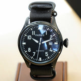 PARNIS Automatic Watch Large Pilot Style Date Display Case Back Wristwatch 46mm