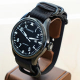 PARNIS Automatic Watch Large Pilot Style Date Display Case Back Wristwatch 46mm