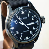 PARNIS Automatic Watch Large Pilot Style Date Display Case Back Wristwatch 46mm