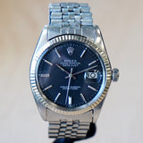 1966 ROLEX Datejust Watch Ref. 1601 Black Dial 36mm ALL S.S. & 18K White Gold Bezel Jubilee Bracelet