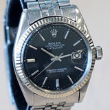 1966 ROLEX Datejust Watch Ref. 1601 Black Dial 36mm ALL S.S. & 18K White Gold Bezel Jubilee Bracelet