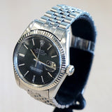 1966 ROLEX Datejust Watch Ref. 1601 Black Dial 36mm ALL S.S. & 18K White Gold Bezel Jubilee Bracelet